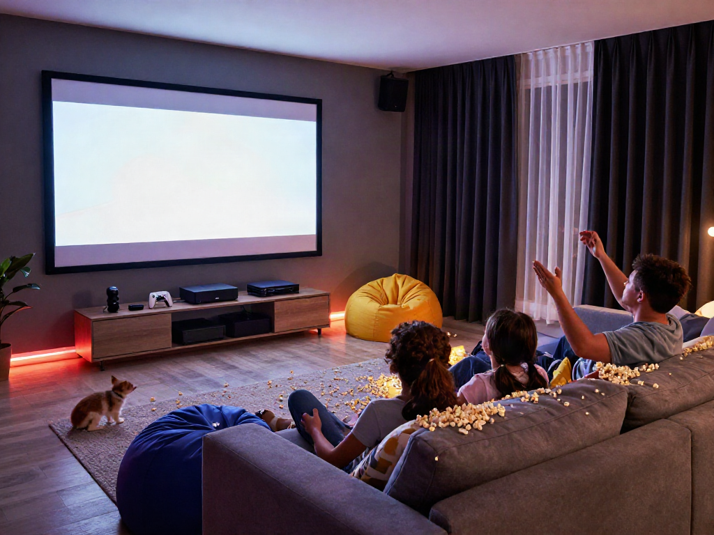 Profitez d'une soirée cinéma avec Iron TV Pro dans un salon moderne et accueillant.