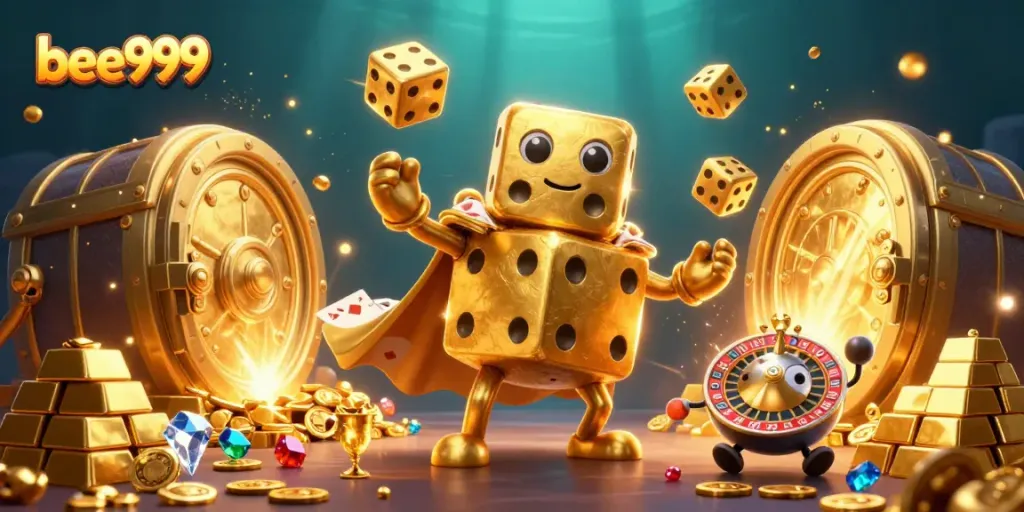 Place bets with excitement and rewards at bee999, featuring a vibrant 3D casino scene.