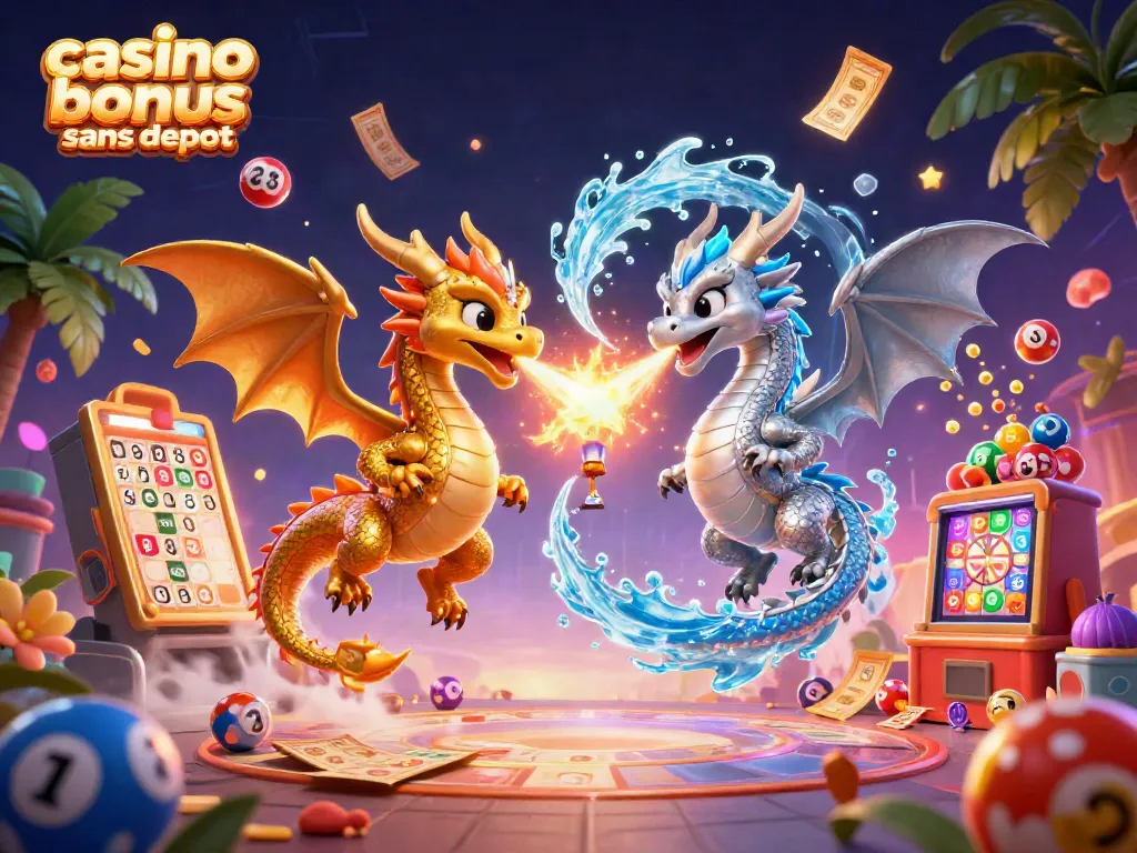 Gagnez avec le casino bonus sans dépôt via des dragons en vol et des éléments de jeu colorés.
